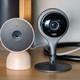 A photo of the new and old Nest cameras, side by side